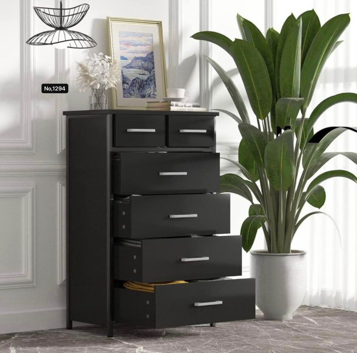 6 Drawer Tall Dresser with Sturdy Metal Frame, Industrial Drawer Chest for Bedroom, Black