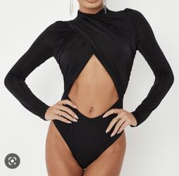 Missguided wrap cross front bodysuit black top