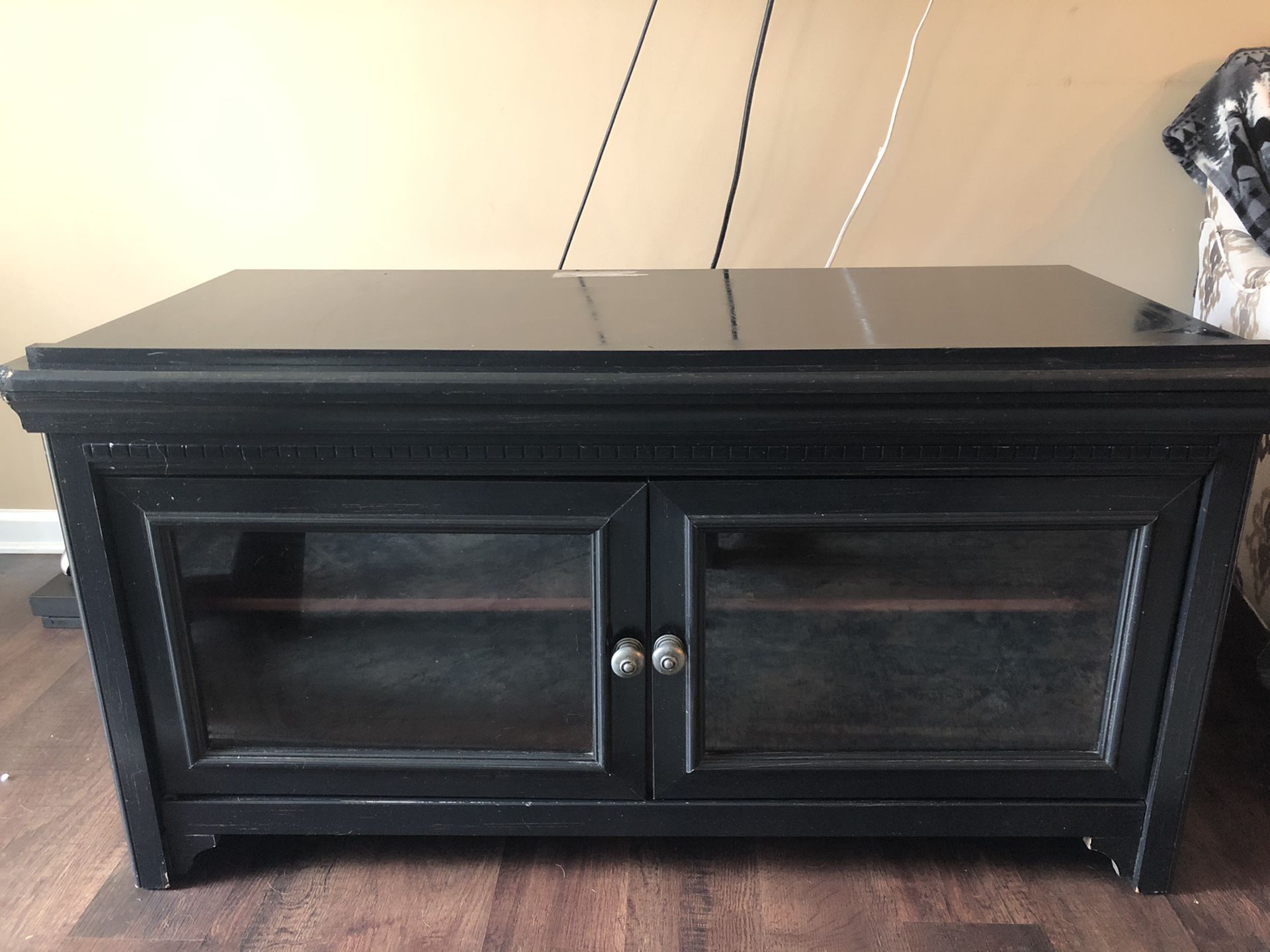 Solid wood black distressed tv stand