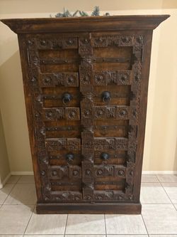 Stunning Hand-Carved Antique Indian Old Door Armoire – Massive Solid Wood Wardrobe Cabinet
