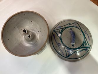 Vintage Handmade Stoneware Covered Tube Baker with Decorative Lid | Rustic Pottery Bundt Baker