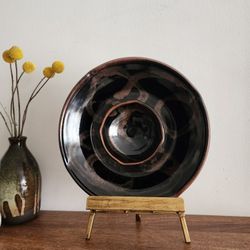 Ashcraft Artist Signed Studio Pottery Stoneware Chip & Dip MCM Platter