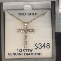 10KT GOLD NECKLACE 1/2 CTTW GENUINE DIAMOND
