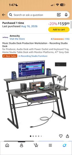 Armocity 47” Music Studio / Producer Desk – Like New