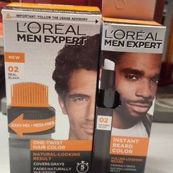 L'Oreal Paris Men Expert Easy Apply Permanent Haircolor, Covers Grays, Real Black, 1 kit & Natural Black Beard