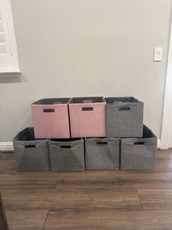 7-Piece Fabric Storage Bins – Pink & Gray