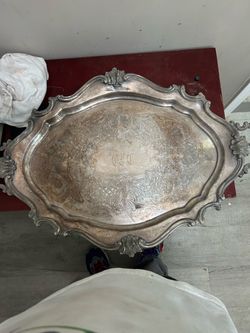 Vintage Silver-Plated Serving Tray with Engraving