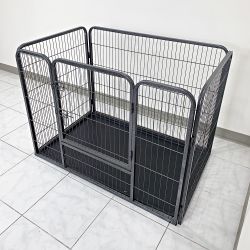 New in Box $110 Heavy Duty Pet Playpen w/ Plastic Tray, Dog Cage Kennel 4 Panels,  L49” x W32” x H35”