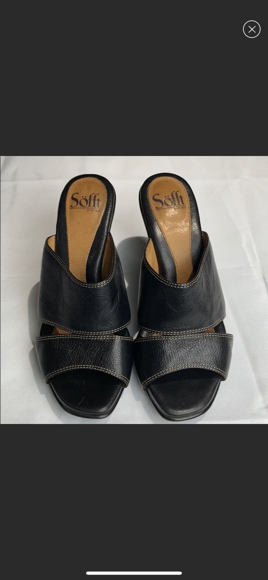 Söfft Black Leather Slip-on Sandal Heels Size 7