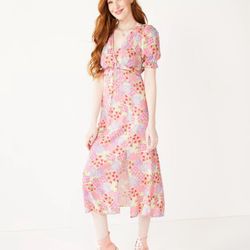 Juniors' SO® Puffed Sleeve Side Slit Midi Dress Size L
