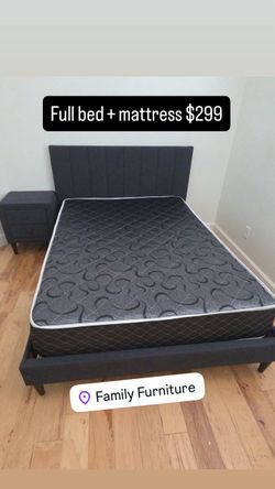 Full bed frame with full regular mattress NEW