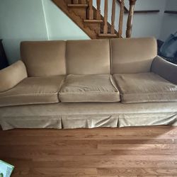 Vintage Tan Velvet 3-Seater Sofa - 