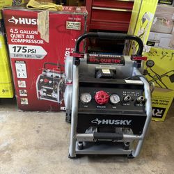Husky 4.5 Gal. 175 PSI Portable Electric Oil-Free Quiet Twin Stack Jobsite Air Compressor w/Rubber Wheels and 2-Quick Couplers 