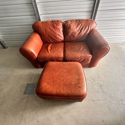 Leather Love Seat Sofa With Ottoman 