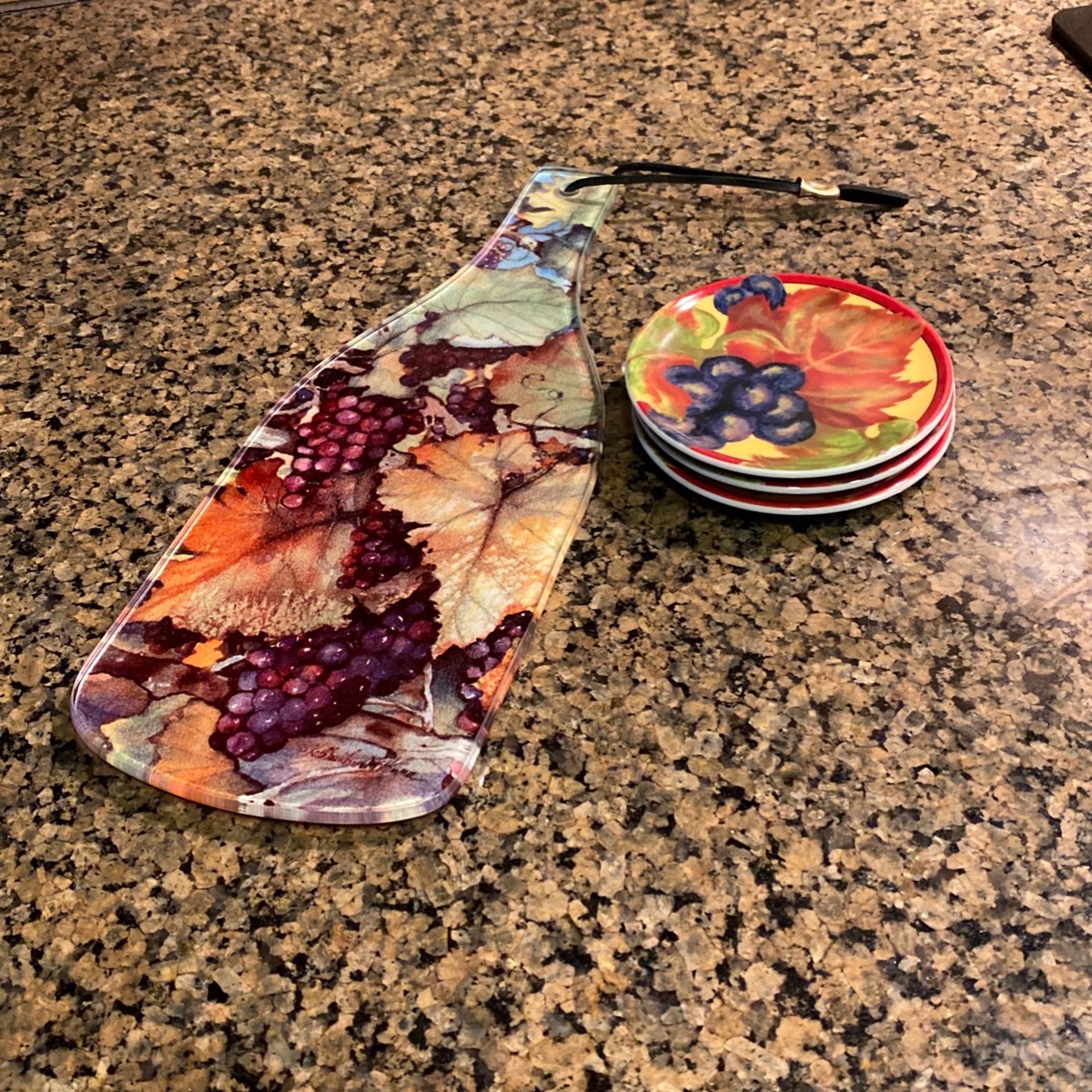 Decorative Glass Cheese Tray And 3coasters