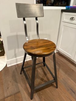 Industrial Metal Bar Stool with Wood Seat