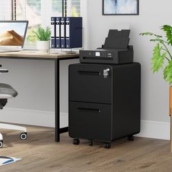 K432 $60  2 Drawer File Cabinet with Lock and 4 Keys, Mobile Metal Filing Cabinet, File Cabinets for Home Office, Under Desk, Pre-Assembly, File Drawe