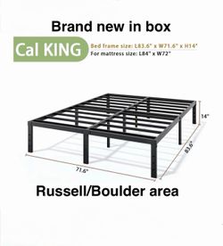 Brand new LUMUNANCE Metal Bed Frame California King Size, 14”H. Heavy-Duty. Russell/Boulder area