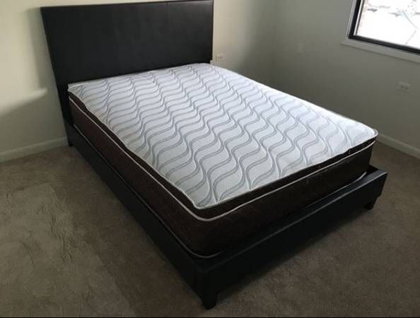 Black Leather Queen Bed Frame with Mattress!! Brand New Can Deliver