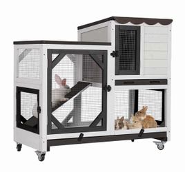 Air7013 2-Story Wooden Rabbit Hutch AIR7013, Rabbit House on Wheels