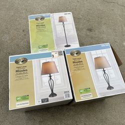 Hampton Bay Rhodes (NEW in Box) - 2 Table Lamps & 1 Floor Lamp