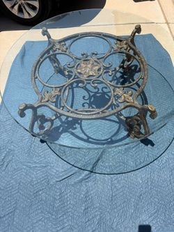 Thomasville 2-Piece Heavy Iron & Glass Table Set – 52” Round + End Table