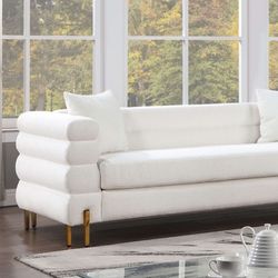 3 Piece Sofa Set Sofa Loveseat Chair White Boucle Fabric Gold Legs Brand New In Box Firm Price $1,299