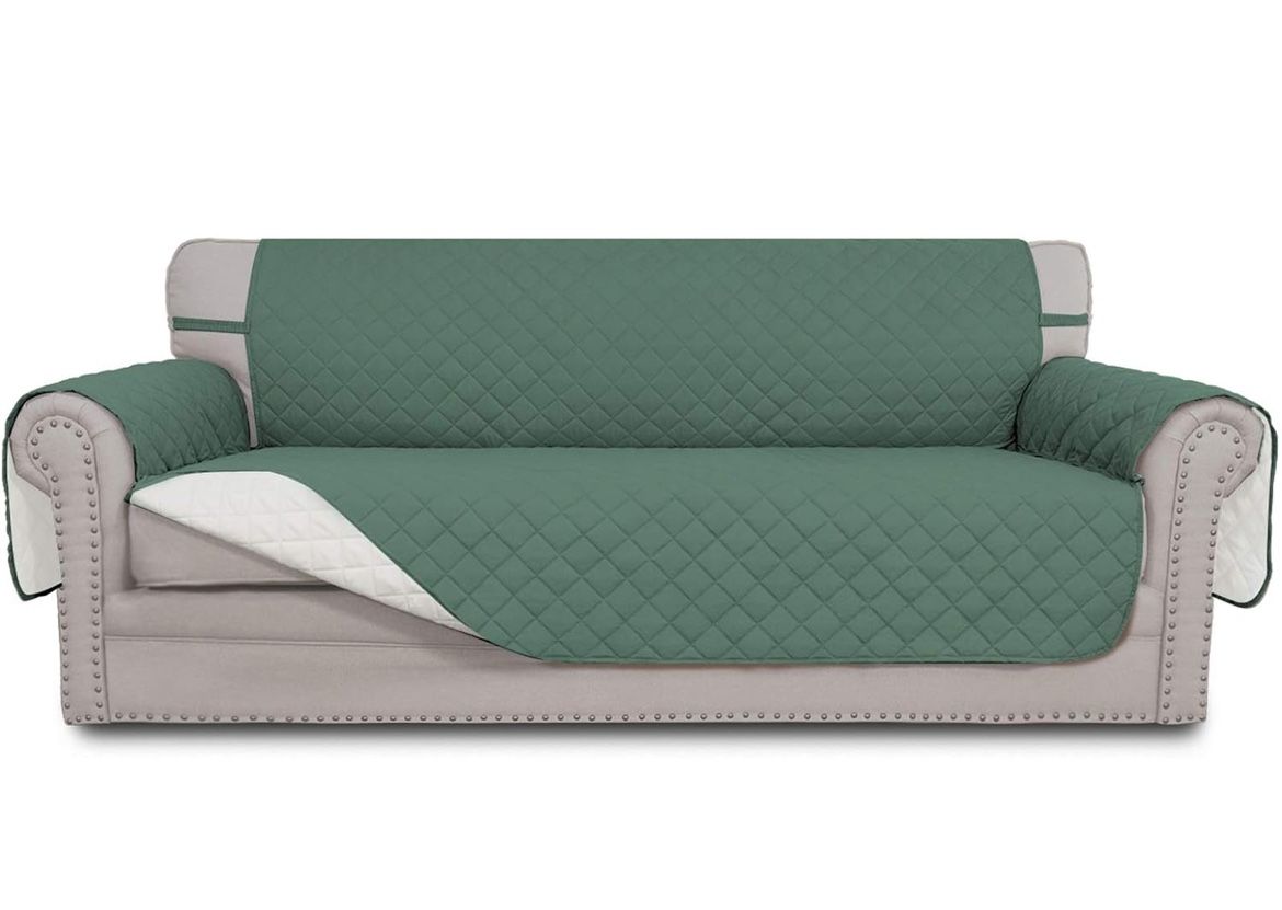 Easy-Going Reversible Couch Cover for 3 Cushion Couch Sofa Cover for Dogs Water Resistant Furniture Protector Cover with Foam Sticks Elastic Straps fo