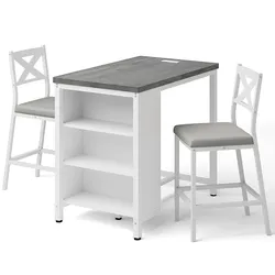 Wrought Studio 3-Piece Counter Height Dining Set with Storage Shelves – Space-Saving Design