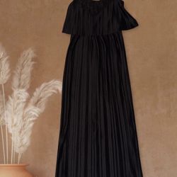 River Island fully pleated black maxi dress with shoulder straps and lace top 