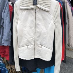 E Studio, zip up sweater suede, off-white, size medium