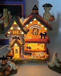 Vintage Halloween Lighted Porcelain Light Up House Spooky Home DECOR
