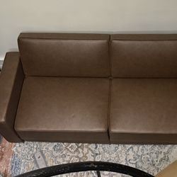 Brown Faux Leather Convertible 82” Sofa