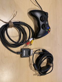 Xbox 360 controller and AV cords, includes Ubisoft Rocksmith USB Guitar adapter