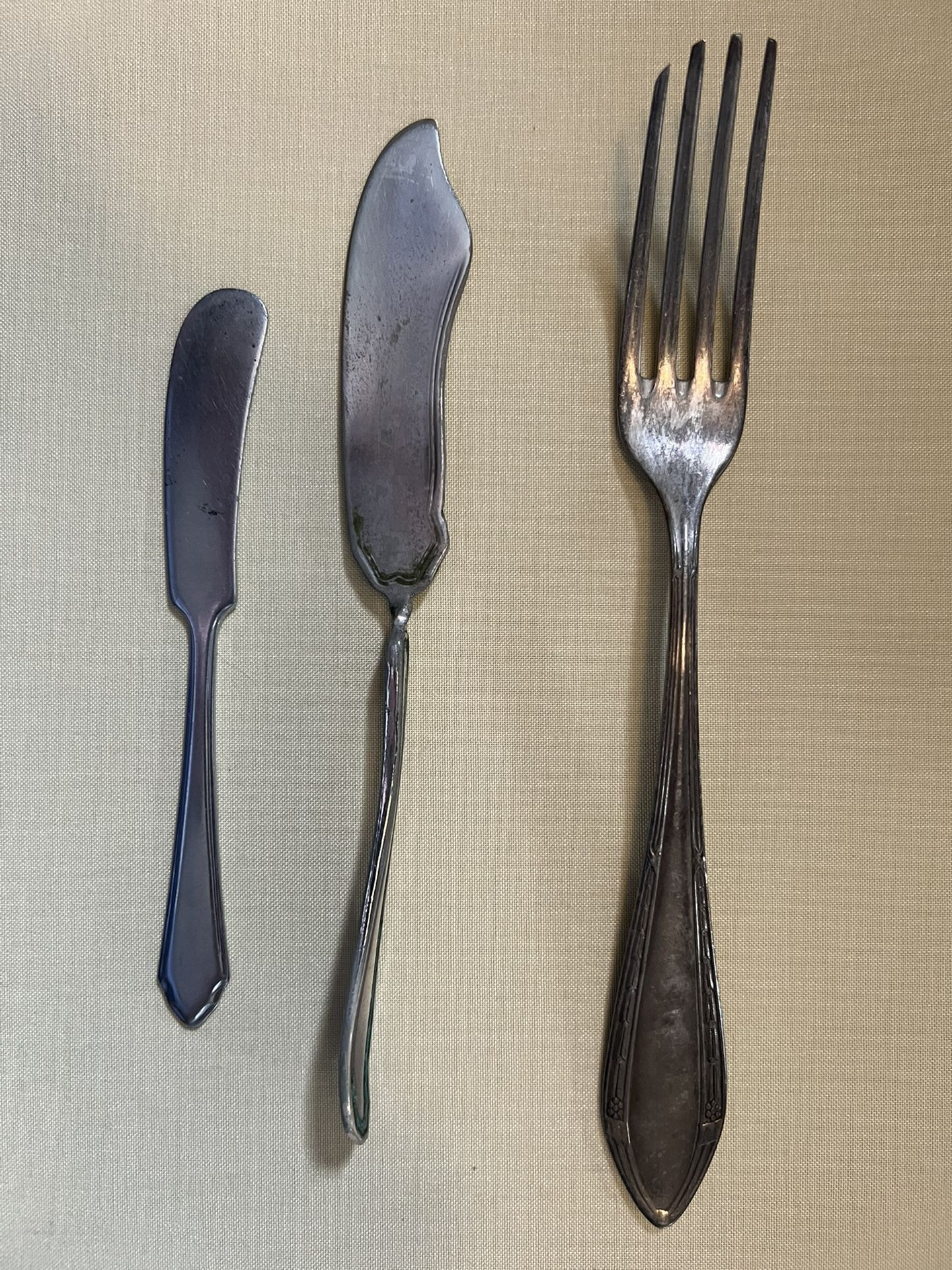 Antique Silverware butter spreaders (2) & fork