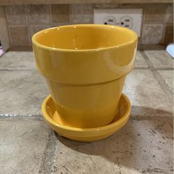 Yellow Ceramic Planter Pot With Saucer