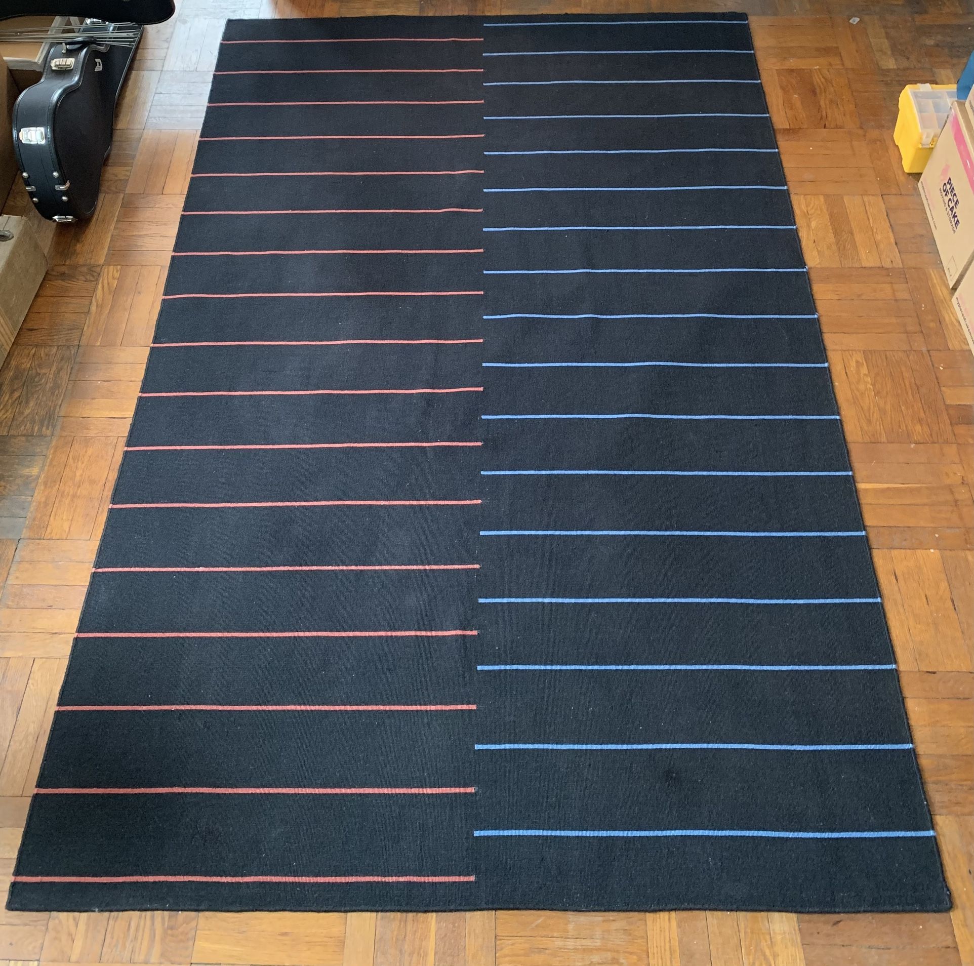 Striped Area Rug From Nordic Knots- Black, Red and Blue
