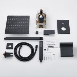 Black Shower System with Tub Spout, All Metal Tub Shower Faucet Set with 10” Rain Shower Head and Handheld Spray combo, Wall Mounted Tub Shower System