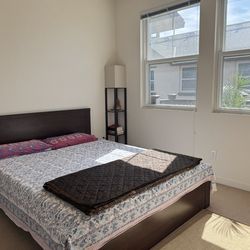 Queen bed frame -dark wood finish-Moving!