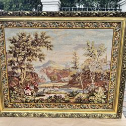 Vintage Italian Arazzo Tapestry – Hand Made, Framed (Pastoral Landscape)