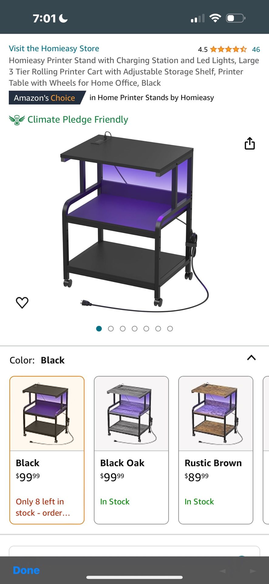 Homieasy Printer Stand with Charging Station and Led Lights