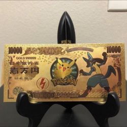 24k Gold Plated Lucario (Pokémon) Banknote 