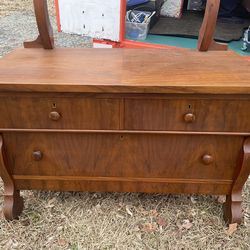 Late 19th century Empire revival dresser vanity solid wood with dovetails & mirror. antique