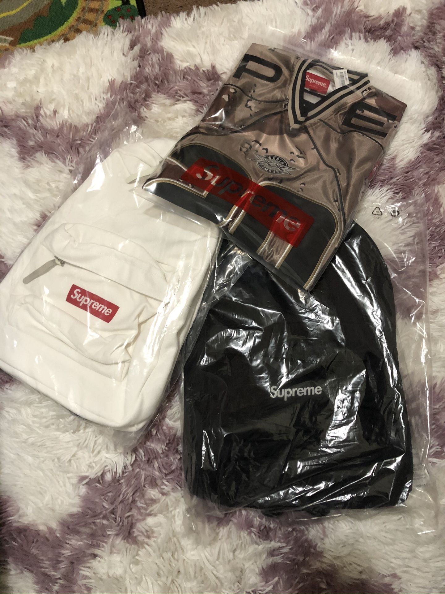 Supreme canvas backpack white and black