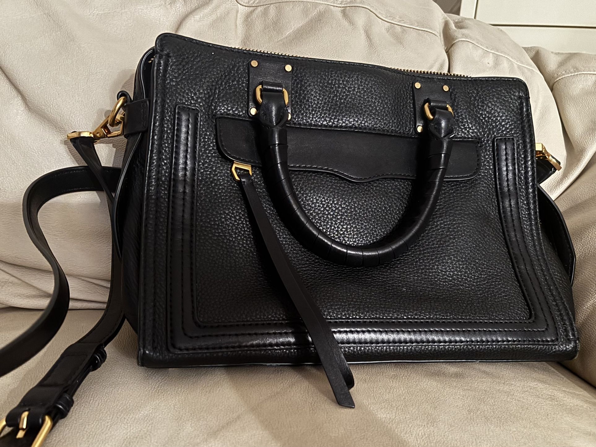 Rebecca Minkoff pebbled leather black purse bag satchel handbag