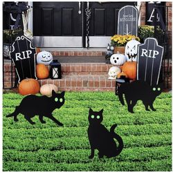 New 3 Pack Halloween Black Cat Yard Signs Decorations Scary Halloween Yard Signs for Yard Lawn Garden Outdoor Decor