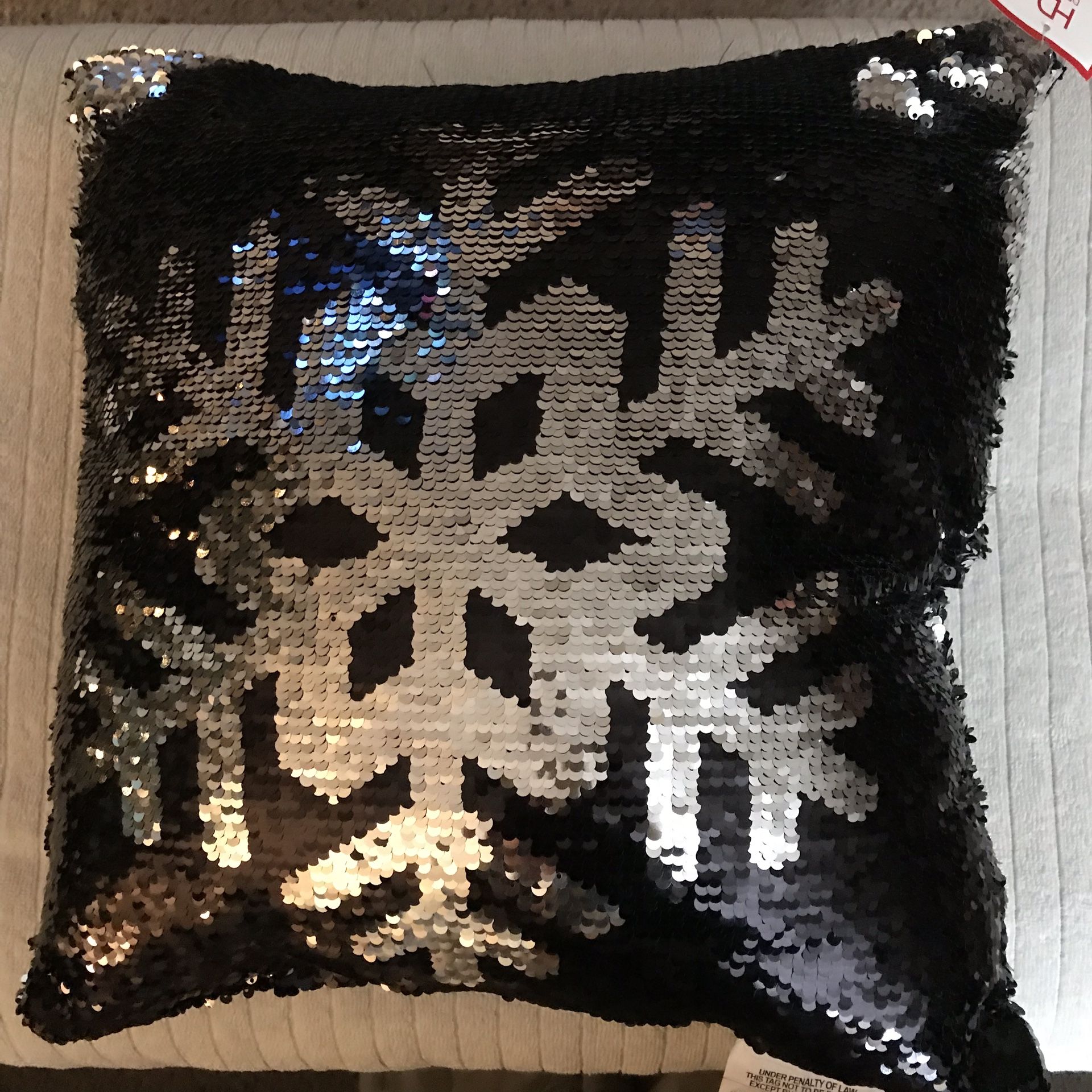 Brand New Reverse Pattern Sequin Snowflake Throw Pillow