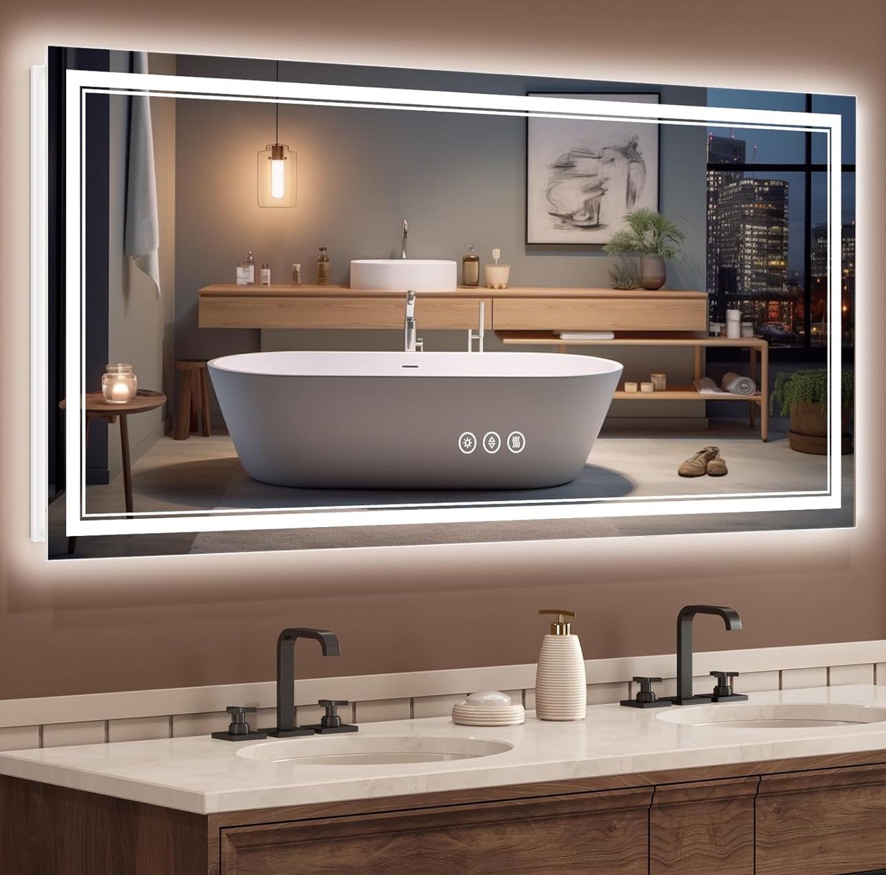 LED Bathroom Mirror 72x36 Inch with Front and Backlit, CRI...