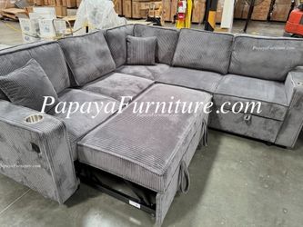 NEW L Shape Sectional Sofa with Pullout Sleeper Bed and Pull out Under Seat Storage Set Dark Grey Couch Sofabed Discount Furniture Warehouse Big SALE