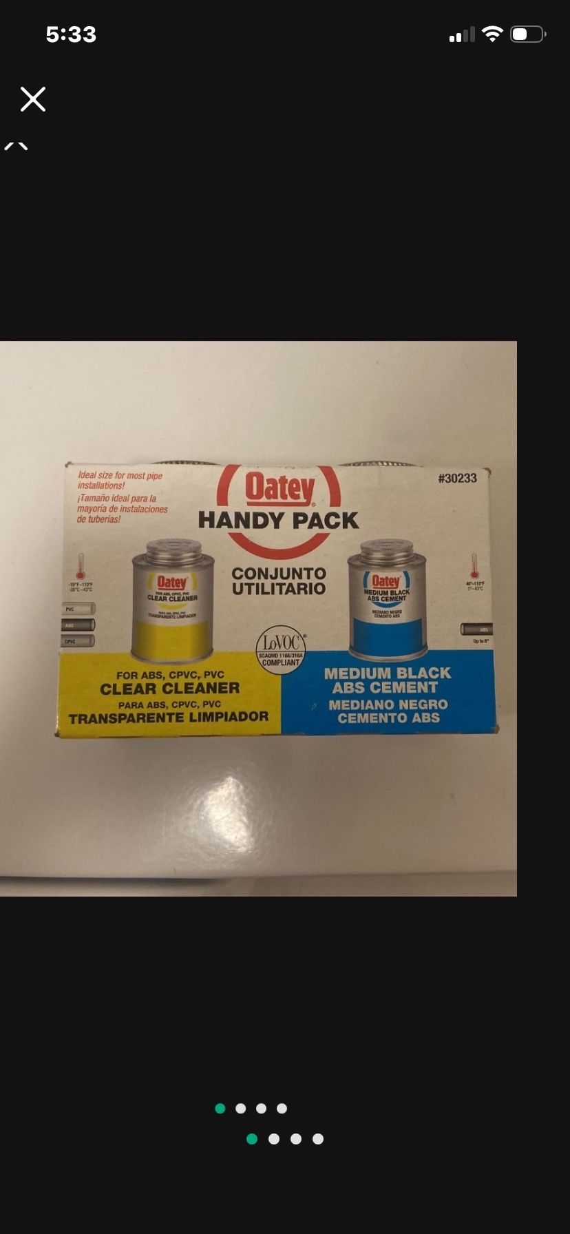 New In Box Oatey Plumbing Handy Pack Cleaner And ABS Cement